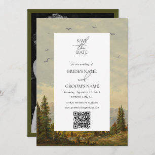 Save The Date Aquarelle Pine Tree Forest Mountain Photo Mariage