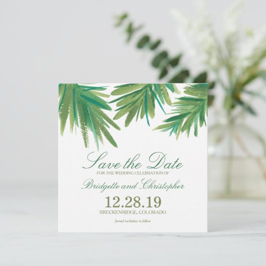 Save The Date Aquarelle Pine Woods | Enregistrer la date (Debout devant)