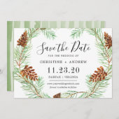 Save The Date Aquarelle Pinecone Élégant hiver simple (Devant / Derrière)