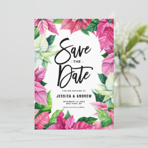 Save The Date Aquarelle Pink Poinsetty Wreath Winter