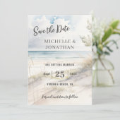 Save The Date Aquarelle Plage Côtière PHOTO Mariage (Debout devant)