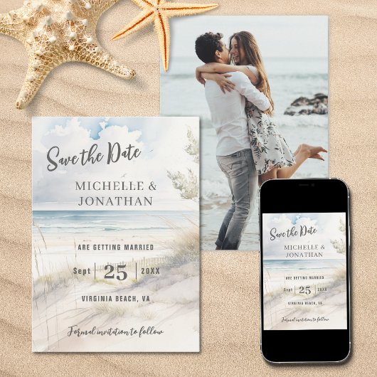 Save The Date Aquarelle Plage Côtière PHOTO Mariage