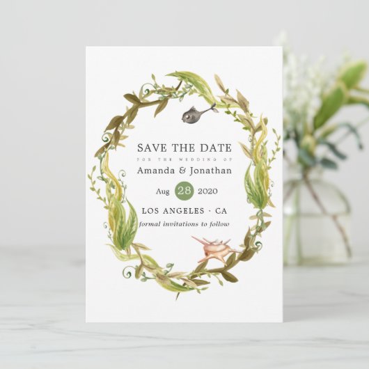 Save The Date Aquarelle Plage d'algues Mariage à thème (Debout devant)
