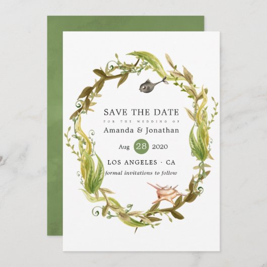 Save The Date Aquarelle Plage d'algues Mariage à thème (Devant / Derrière)