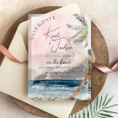 Save The Date Aquarelle Plage Palmiers Photo Sous-sol Mariage