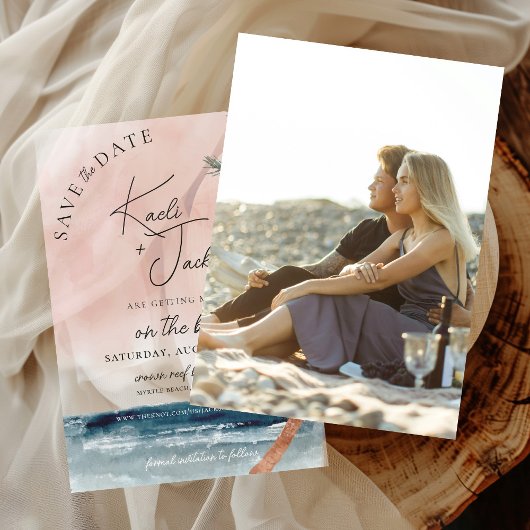 Save The Date Aquarelle Plage Palmiers Photo Sous-sol Mariage