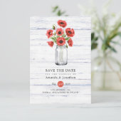 Save The Date Aquarelle Poppy Rustique Mason Jar Mariage (Debout devant)