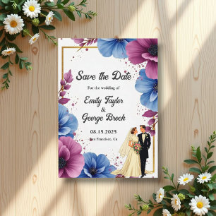 Save The Date Aquarelle Purple Blue Flowers Mariage élégant