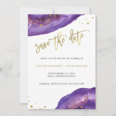 Save The Date Aquarelle Purple et Gold Geode Enregistrer la date (Devant)