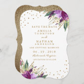 Save The Date Aquarelle Purple Gold Flower Enregistrer La Date (Devant / Derrière)