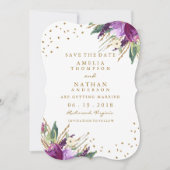 Save The Date Aquarelle Purple Gold Flower Enregistrer La Date (Devant)