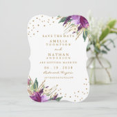 Save The Date Aquarelle Purple Gold Flower Enregistrer La Date (Debout devant)