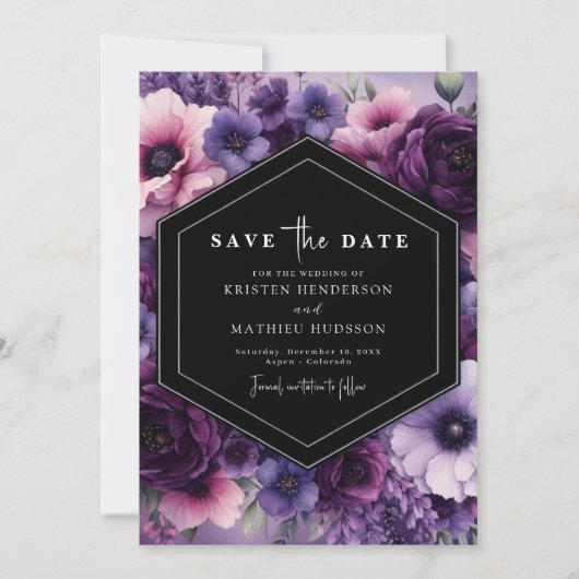 Save The Date Aquarelle Romance Mariage Floral violet (Devant)