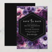 Save The Date Aquarelle Romance Mariage Floral violet (Devant / Derrière)