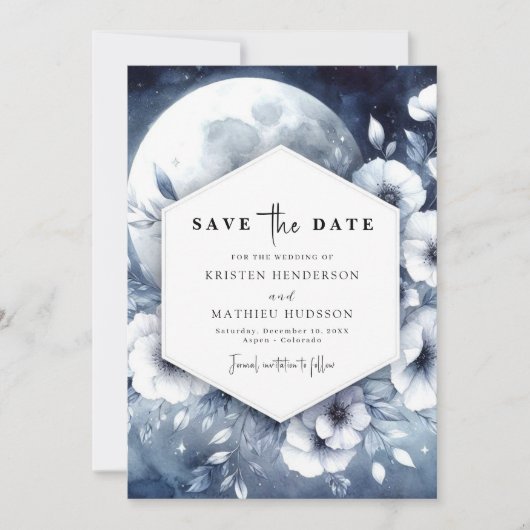 Save The Date Aquarelle Romance Mariage Lune (Devant)