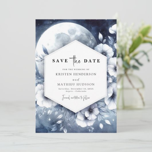 Save The Date Aquarelle Romance Mariage Lune (Debout devant)