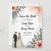 Save The Date Aquarelle romantique Floral Bride Et Mariage de ch (Devant)