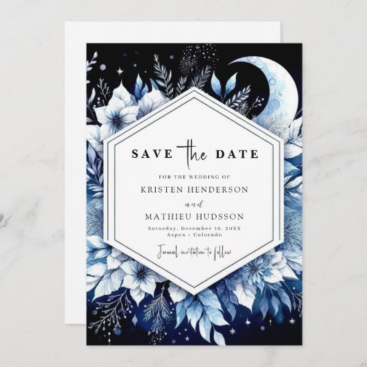 Save The Date Aquarelle romantique Mariage Lune (Devant / Derrière)