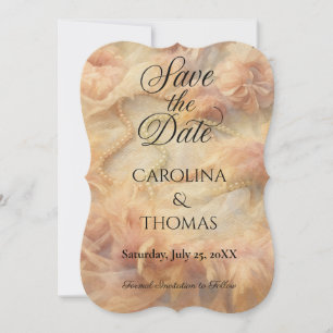 Save The Date Aquarelle romantique perles florales Plumes Mariag