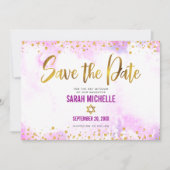 Save The Date Aquarelle rose bat mitzvah Or Script chic fille (Devant)