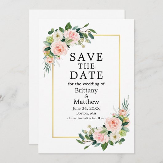 Save The Date Aquarelle rose Blush Rose Gold Frame (Devant / Derrière)