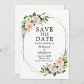 Save The Date Aquarelle rose Blush Rose Gold Geo Frame (Devant / Derrière)