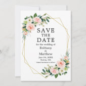Save The Date Aquarelle rose Blush Rose Vert Geo Cadre (Devant)