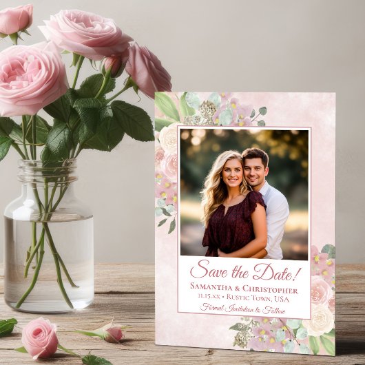 Save The Date Aquarelle rose Boho Chic Floral Mariage photo
