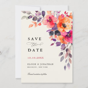 Save The Date Aquarelle rose brillant rose orange Mariage floral