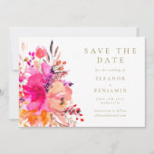 Save The Date Aquarelle rose chaud moderne Floral Mariage élégan (Devant)