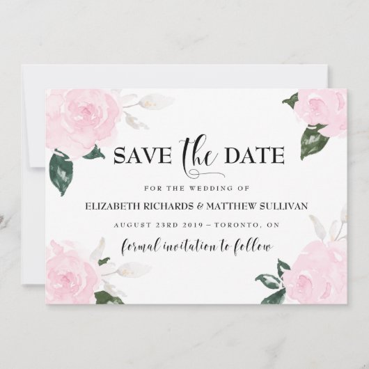 Save The Date Aquarelle rose doux Roses Enregistrer la photo Dat (Devant)