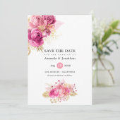 Save The Date Aquarelle rose et or Mariage floral (Debout devant)