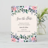 Save The Date Aquarelle rose et pourpre Bordure florale (Debout devant)