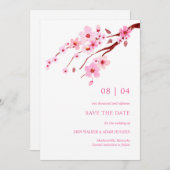 Save The Date Aquarelle rose Fleur de cerisier Enregistrer la da (Devant / Derrière)