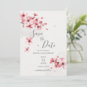 Save The Date Aquarelle rose Fleur de Cerisier Mariage (Debout devant)
