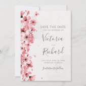 Save The Date Aquarelle rose Fleur de Cerisier Mariage (Devant)