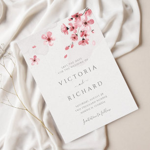 Save The Date Aquarelle rose Fleur de Cerisier Mariage