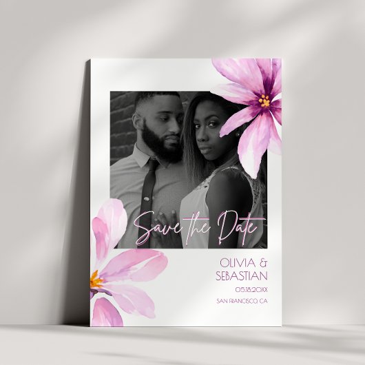 Save The Date Aquarelle rose Fleur Noir blanc Mariage photo