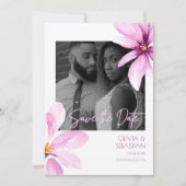 Save The Date Aquarelle rose Fleur Noir blanc Mariage photo (Devant)
