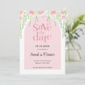 Save The Date Aquarelle rose Fleurs de pivoines blanches (Debout devant)