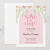 Save The Date Aquarelle rose Fleurs de pivoines blanches (Devant / Derrière)