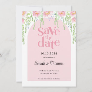Save The Date Aquarelle rose Fleurs de pivoines blanches