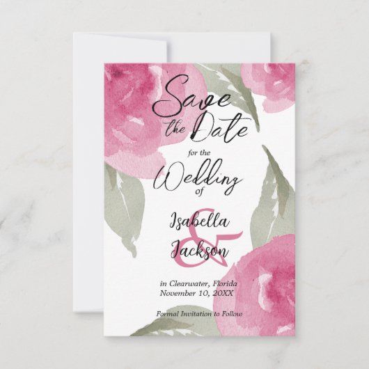 Save The Date Aquarelle rose Floral (Devant)