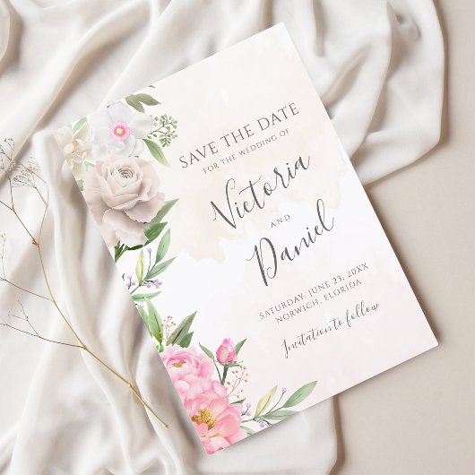 Save The Date Aquarelle rose Floral Mariage élégant