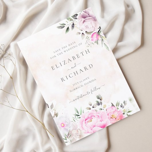 Save The Date Aquarelle rose Floral Mariage élégant