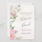 Save The Date Aquarelle rose Floral Mariage élégant (Devant)