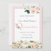 Save The Date Aquarelle rose Floral Quinceañera Enregistrer la d (Devant)