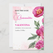 Save The Date Aquarelle rose Fuchsia Floral or Quinceañera (Devant)