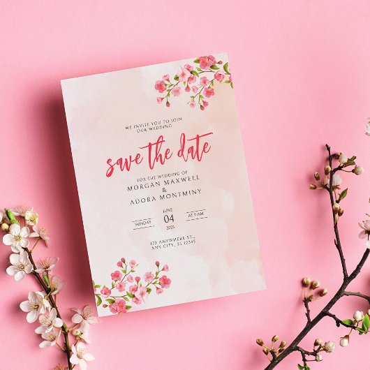 Save The Date Aquarelle rose Mariage de fleurs de cerisier