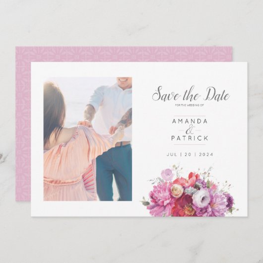Save The Date Aquarelle rose Mariage Floral été (Devant / Derrière)